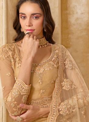 Fawn Embroidered Net Thread Work Lehenga Choli - Free size 2