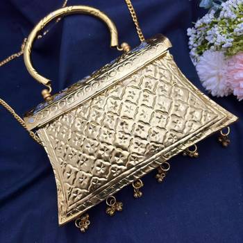 Handcrafted Dual Tone Metal Clutch, Embossed Elephant Evening Bag, Chitai Work Brass Purse 3