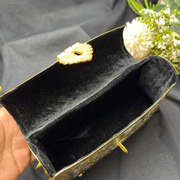Handcrafted Dual Tone Metal Clutch, Embossed Elephant Evening Bag, Chitai Work Brass Purse 5