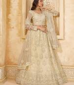 White Embroidered Net Thread Work Lehenga Choli - Free size