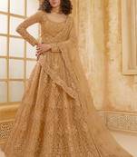 Fawn Embroidered Net Thread Work Lehenga Choli - Free size