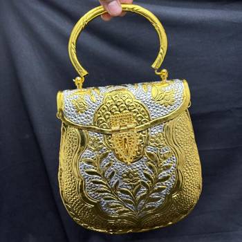 Vintage Gold & Silver Embossed Handbag, Ethnic Bridal Clutch Purse 3