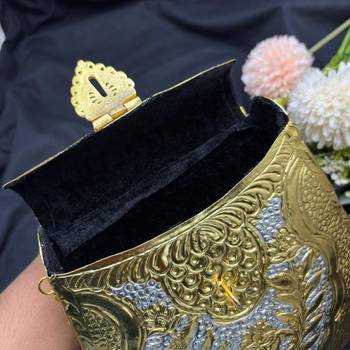 Vintage Gold & Silver Embossed Handbag, Ethnic Bridal Clutch Purse 4
