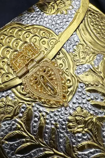 Vintage Gold & Silver Embossed Handbag, Ethnic Bridal Clutch Purse