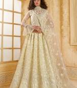 White Embroidered Net Thread Work Lehenga Choli - Free size