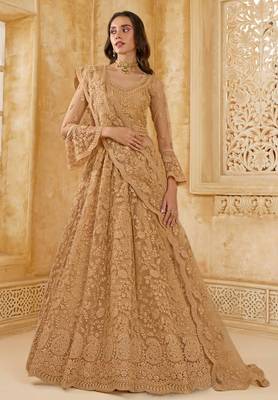 Fawn Embroidered Net Thread Work Lehenga Choli - Free size 1