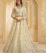 White Embroidered Net Thread Work Lehenga Choli - Free size