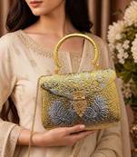 Vintage Brass Clutch Bag with Peacock Design,Ethnic Indian Metal Handbag