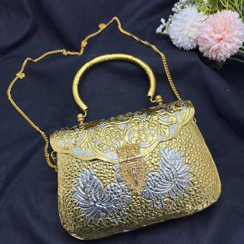 Vintage Brass Clutch Bag with Peacock Design,Ethnic Indian Metal Handbag 2