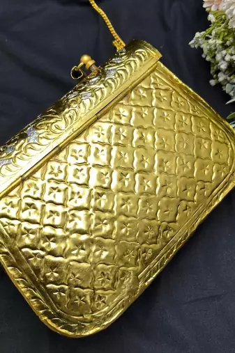 Vintage Brass Clutch Bag with Peacock Design,Ethnic Indian Metal Handbag