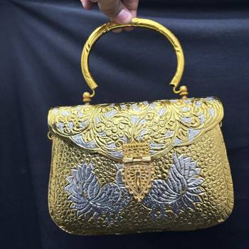 Vintage Brass Clutch Bag with Peacock Design,Ethnic Indian Metal Handbag 4