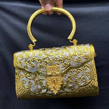 Vintage Style Gold & Silver Metal Clutch Bag, Ornate Floral Embossed Evening Purse 5