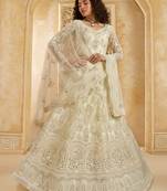 White Embroidered Net Thread Work Lehenga Choli - Free size