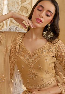 Fawn Embroidered Net Thread Work Lehenga Choli - Free size 2