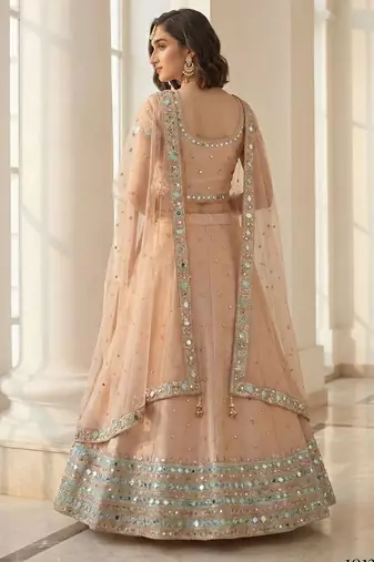Peach Embroidered Silk Blend Thread Work Lehenga Choli - Free size