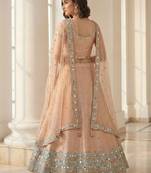 Peach Embroidered Silk Blend Thread Work Lehenga Choli - Free size