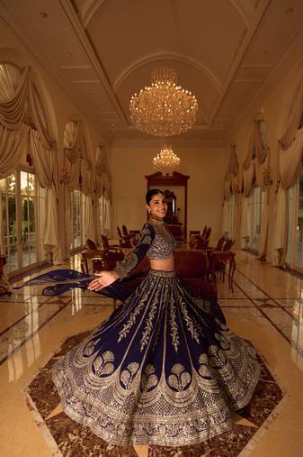 Purple Embroidered Silk Blend Mirror Work Lehenga Choli - Free size