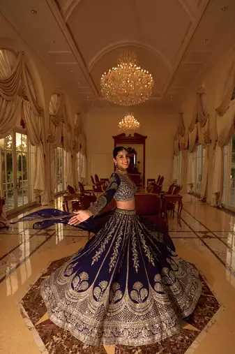 Purple Embroidered Silk Blend Mirror Work Lehenga Choli - Free size