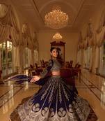 Purple Embroidered Silk Blend Mirror Work Lehenga Choli - Free size