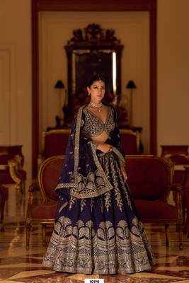 Purple Embroidered Silk Blend Mirror Work Lehenga Choli - Free size 2