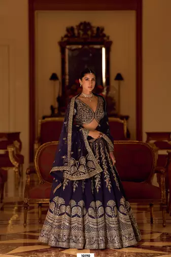 Purple Embroidered Silk Blend Mirror Work Lehenga Choli - Free size