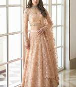 Peach Embroidered Net Stone Work Lehenga Choli - Free size