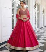 Pink Embroidered Silk Blend Thread Work Lehenga Choli - Free size
