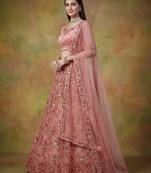 Off White Embroidered Net Thread Work Lehenga Choli - Free size