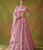 Lilac Embroidered Net Thread Work Lehenga Choli - Free size