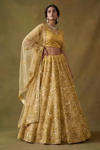 Red Embroidered Net Thread Work Lehenga Choli - Free size