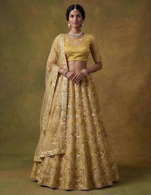Red Embroidered Net Thread Work Lehenga Choli - Free size 3