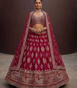 Red Embroidered Silk Blend Zari Work Lehenga Choli - Free size