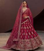 Rani Pink Embroidered Silk Blend Zari Work Lehenga Choli - Free size