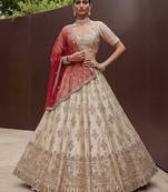 Off White Embroidered Silk Blend Zari Work Lehenga Choli - Free size
