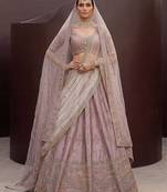 Lilac Embroidered Silk Blend Zari Work Lehenga Choli - Free size