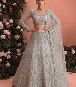 Blue Embroidered Net Zari Work Lehenga Choli - Free size