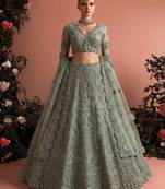 Sea Green Embroidered Net Zari Work Lehenga Choli - Free size