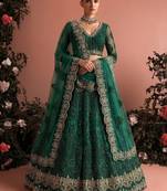 Green Embroidered Net Zari Work Lehenga Choli - Free size