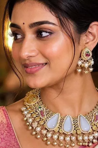 Showstopper - Antique Gold Temple Necklace Set with Earrings, South Indian Bridal Jewelry