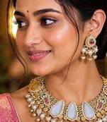 Showstopper - Antique Gold Temple Necklace Set with Earrings, South Indian Bridal Jewelry