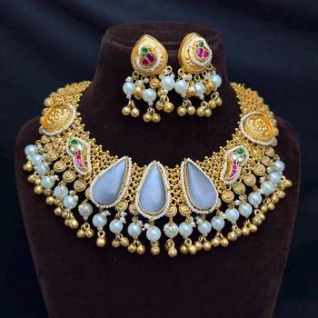 Showstopper - Antique Gold Temple Necklace Set with Earrings, South Indian Bridal Jewelry 3