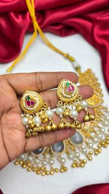Showstopper - Antique Gold Temple Necklace Set with Earrings, South Indian Bridal Jewelry 4