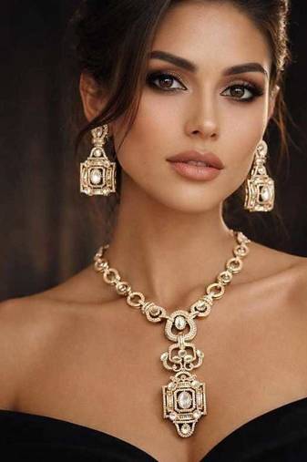 Gold Crystal Statement Necklace and Earring Set | Geometric Bridal Jewelry