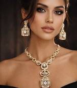 Gold Crystal Statement Necklace and Earring Set | Geometric Bridal Jewelry
