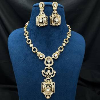 Gold Crystal Statement Necklace and Earring Set | Geometric Bridal Jewelry 2