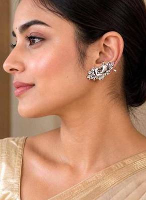 Oxidized Ganesha Ear Cuff Earrings, Silver Elephant God Ear Climber, Indian Festival Jewelry 1
