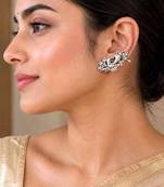 Oxidized Ganesha Ear Cuff Earrings, Silver Elephant God Ear Climber, Indian Festival Jewelry