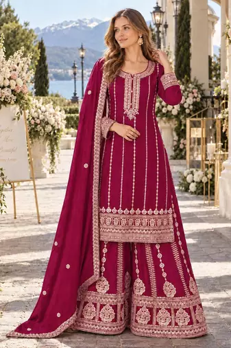 Rani chinon readymade plazzo suit with embroidery sequence work