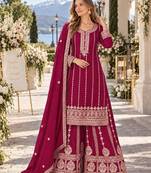 Rani chinon readymade plazzo suit with embroidery sequence work