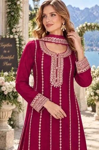 Rani chinon readymade plazzo suit with embroidery sequence work